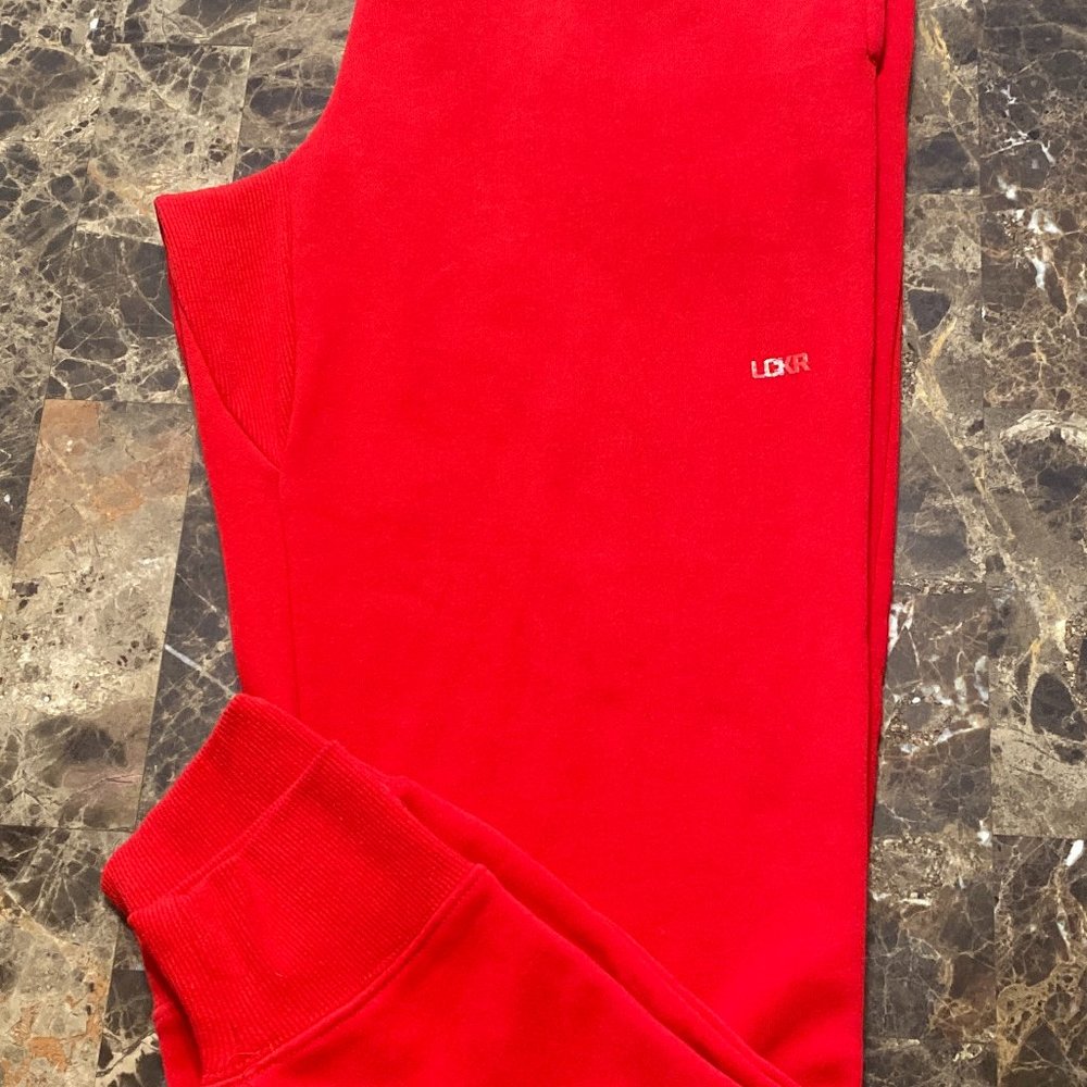Men's Red Fleece Sweatpants Joggers Pockets Drawstring